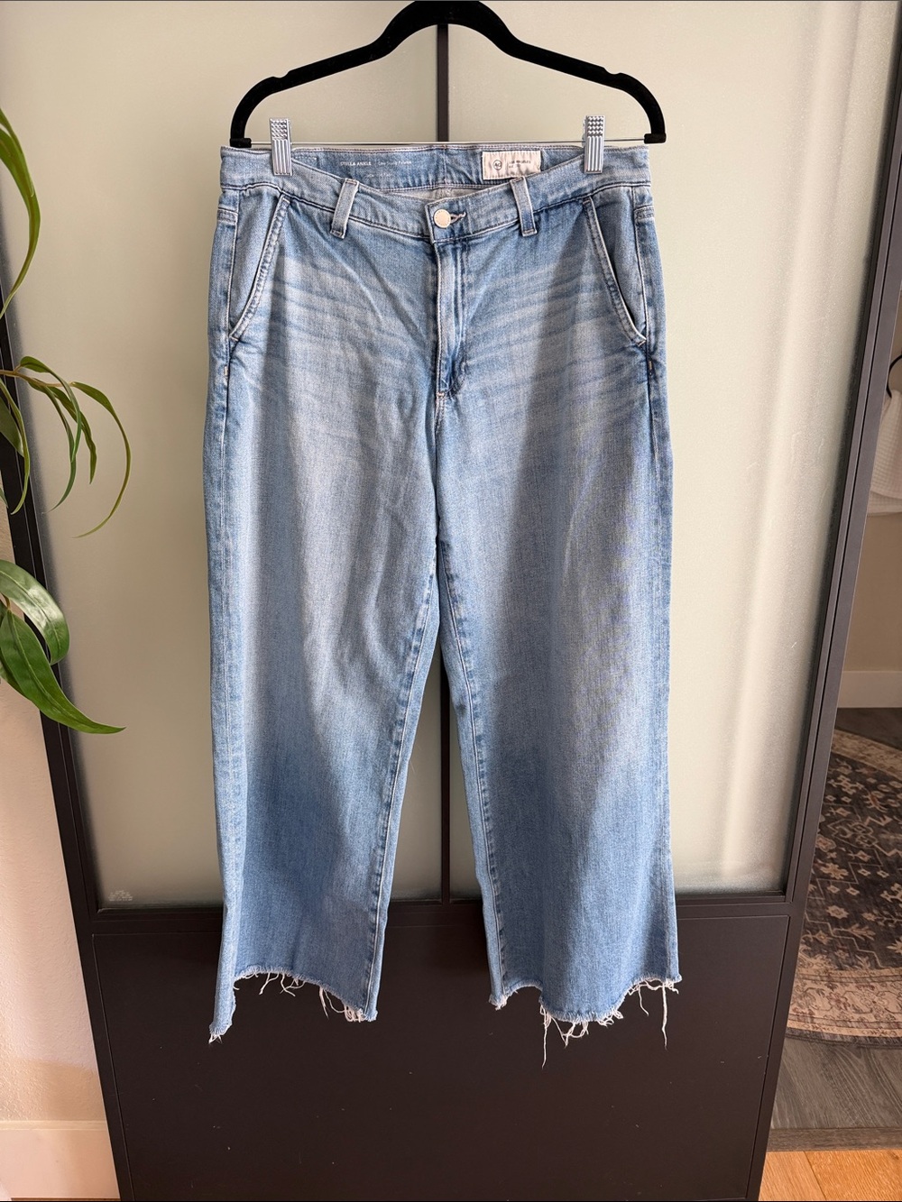 AG Adriano Goldschmied Light Blue Wide Crop Raw-Hem Jeans - Women's